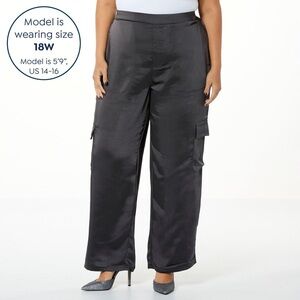 La Joie High Rise Cargo Jogger Pant in Black-Grey Satin Women’s Size 14